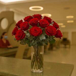 Rosas com Vaso de Vidro